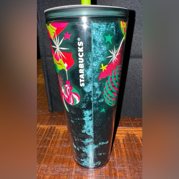 Starbucks Christmas Green Gift Wrap Ribbon &
Ornaments Straw Topper Tumbler. NWT - Picture 5 of 8